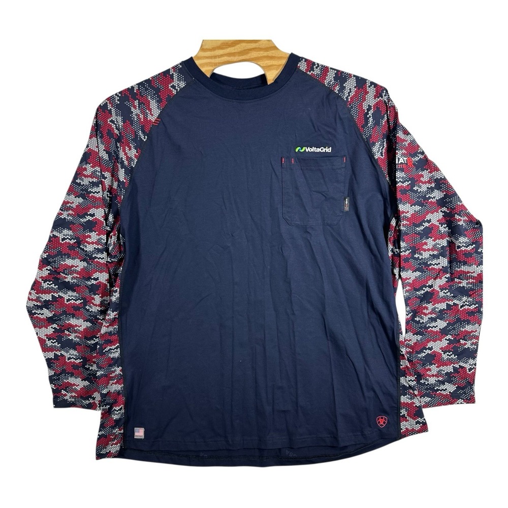 ARIAT FR AC Stretch Camo Baseball T-Shirt Mens 4XL Cat 2 Flame Resist‎ Navy Red